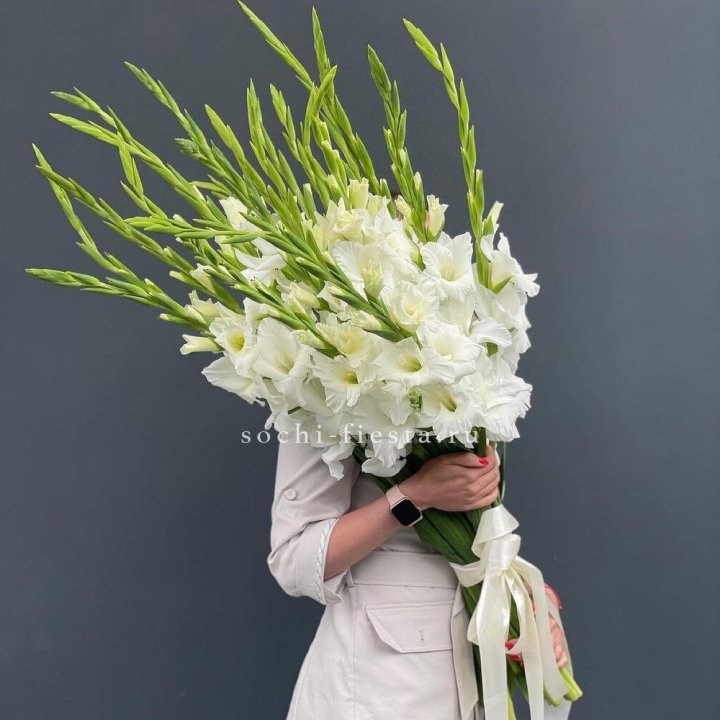 19 белых гладиолусов под ленту в Санкт-Петербурге