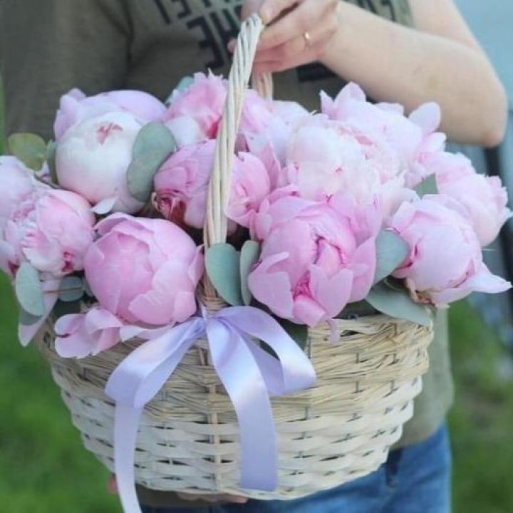 15 пионов в корзине в Санкт-Петербурге