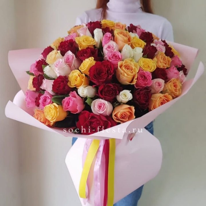 101 роза Кенийский микс "Нежность" в Санкт-Петербурге