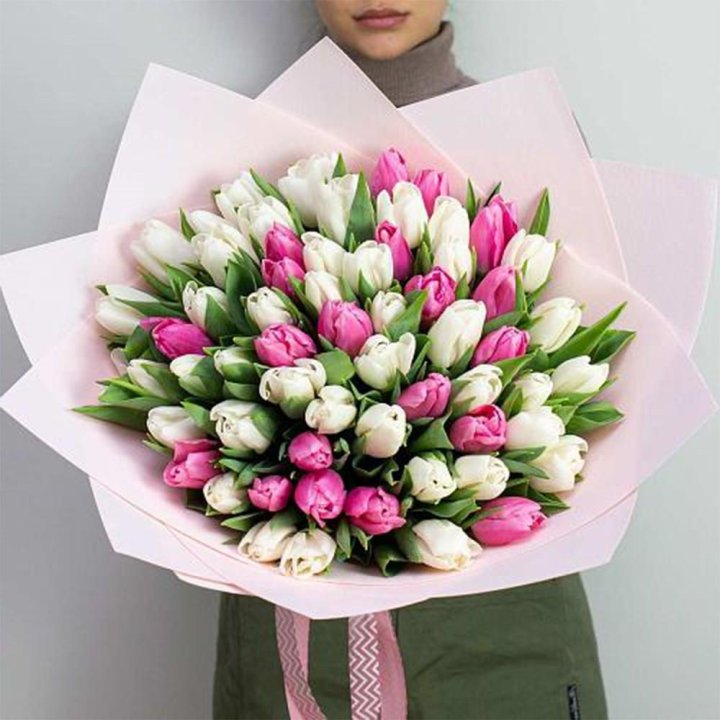 61 бело-розовый тюльпан в Санкт-Петербурге